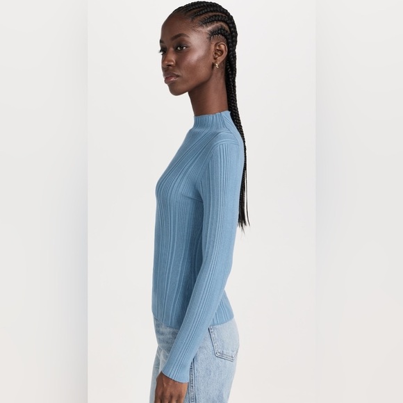 New! Veronica Beard Vinny Ribbed Knit Mock Neck Top Oxford Blue 🩵 X-Large - Picture 9 of 14